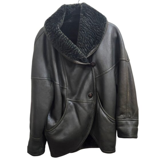 Umberto Olivieri Italy Leather Fur Coat Jacket Oversized Designer Sparrling - Picture 2 of 16